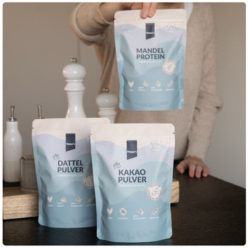 Bio Dattel-, Kakaopulver und Mandelprotein Beutel