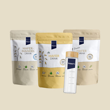 Spar Haferdrinkbundle mit verschiedenen Sorten und Glasshaker 